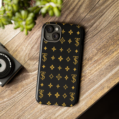 Gold Monogram Pattern Tough Phone Case | Black & Gold Luxury Design for Iphone, Samsung Galaxy and Pixel