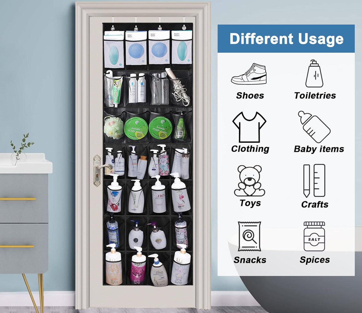 28 Large Pockets Hanging Shoe Organizer over the Door Shoe Rack for Closet Door Storage Mesh Shoe Holder Hanger for Men, Black