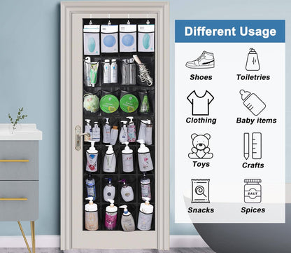 28 Large Pockets Hanging Shoe Organizer over the Door Shoe Rack for Closet Door Storage Mesh Shoe Holder Hanger for Men, Black