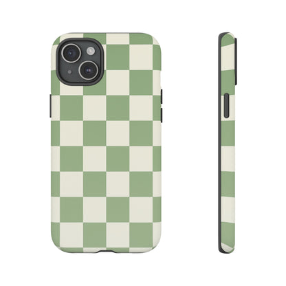 Sage Green Checkerboard Phone Case | Minimal Aesthetic Tough Case