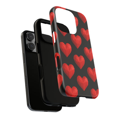 Red Heart Phone Case – Geometric Heart Pattern Tough Case (Black)