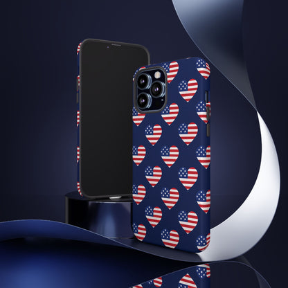 Patriotic American Flag Heart Phone Case – Tough Shockproof, USA Stars & Stripes for Iphone, Samsung Galaxy and Pixel