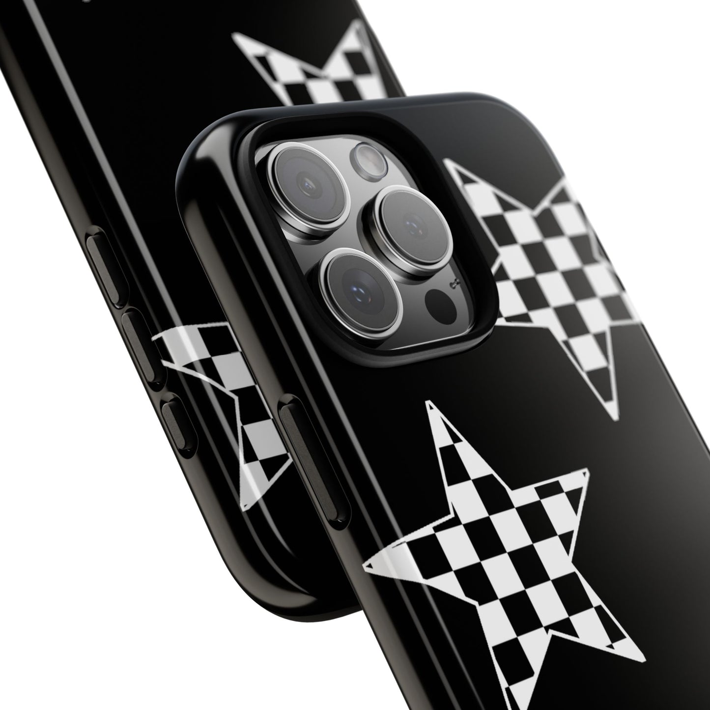 Checkered Star Tough Phone Case – Black Retro Graphic Protective Cover for Iphone, Samsung Galaxy and Pixel