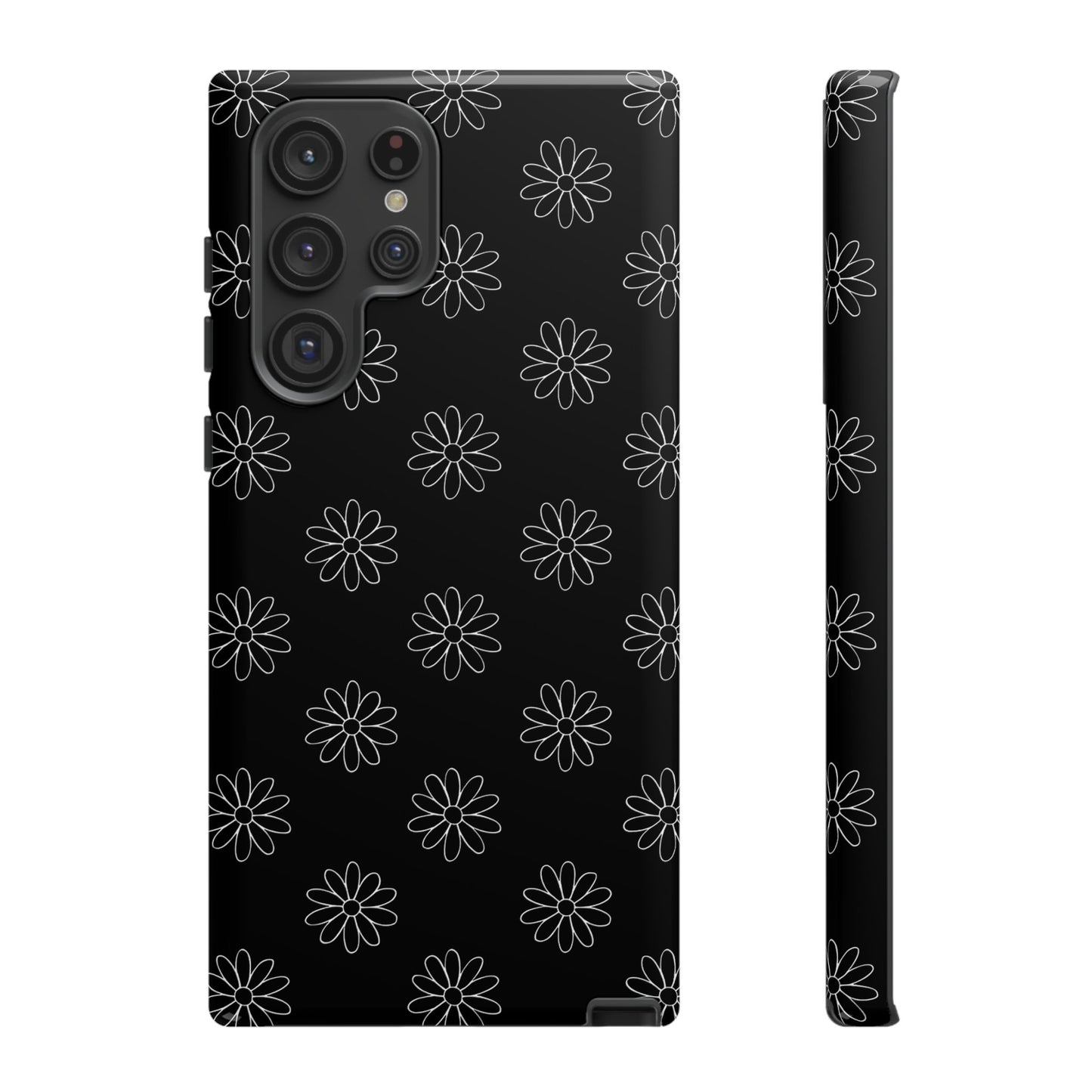 Black Daisy Floral Phone Case – Slim Protective Tough Case for Iphone, Samsung Galaxy and Pixel