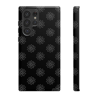 Black Daisy Floral Phone Case – Slim Protective Tough Case for Iphone, Samsung Galaxy and Pixel