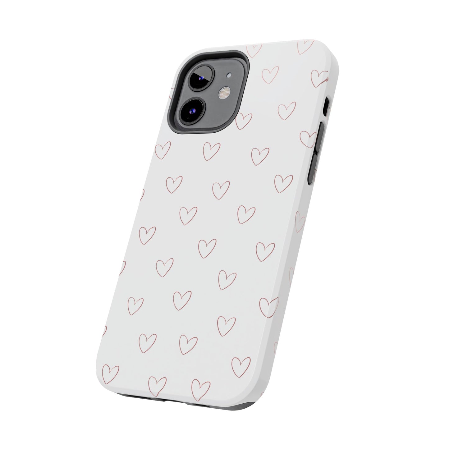 Hand-Drawn Hearts Tough Phone Case | Minimal Pink Heart Pattern