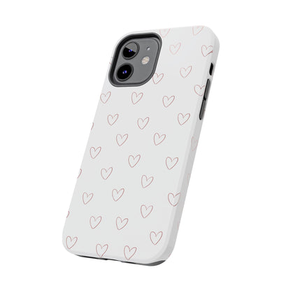 Hand-Drawn Hearts Tough Phone Case | Minimal Pink Heart Pattern