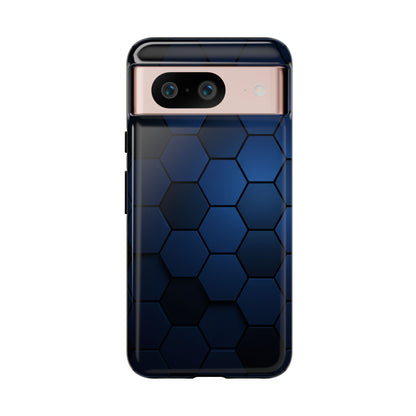 Blue Hexagon Gradient Phone Case | Honeycomb Geometric Tech Aesthetic | Minimalist Tough Case for iPhone & Samsung