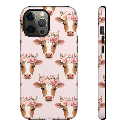 Floral Cow Phone Case – Cute Pink Cow Print Tough Protective Case for Iphone, Samsung Galaxy and Pixel