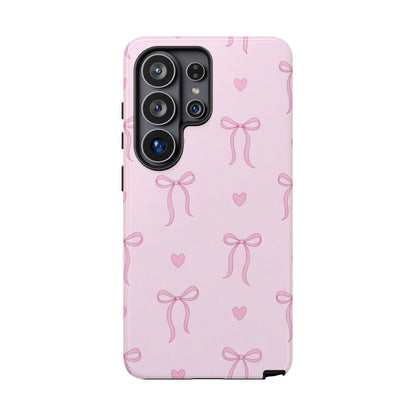 Pink Bow Heart Aesthetic Phone Case – Coquette Cute Tough Cover