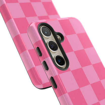 Pink Checkerboard Phone Case – Cute Aesthetic Tough Case for iPhone & Samsung