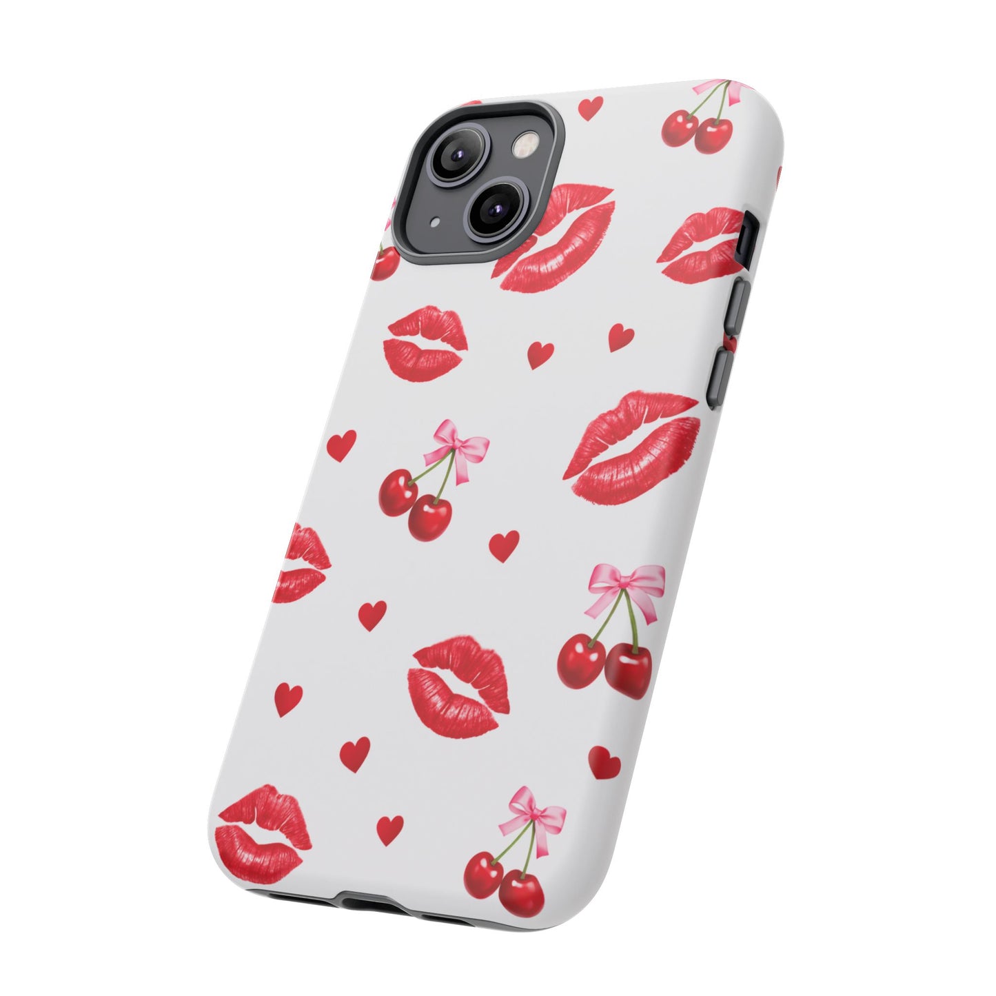 Red Lips & Cherry Phone Case – Y2K Retro Aesthetic Tough Cover