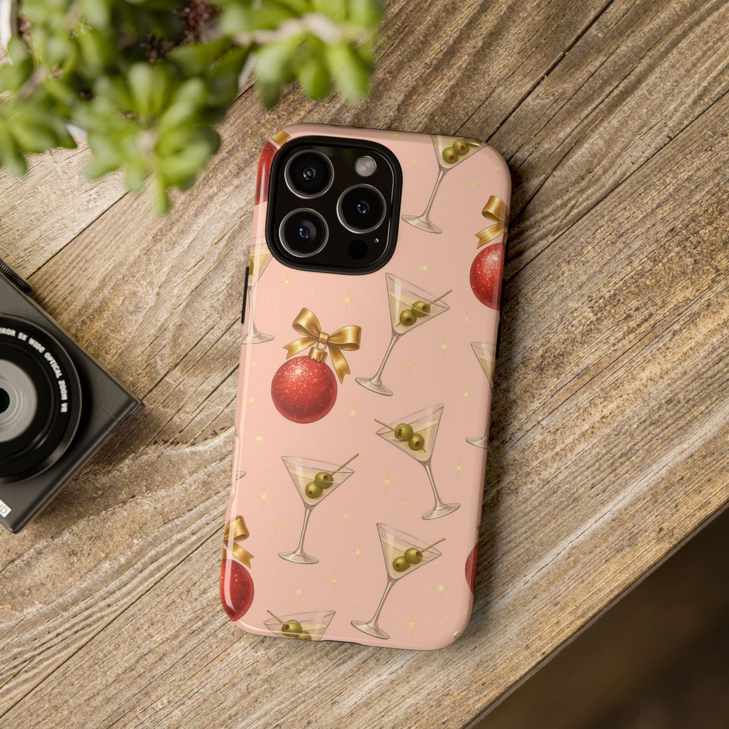 Cocktail Ornament Phone Case – Pink Martini & Cherry Pattern | Glossy or Matte for Iphone, Samsung Galaxy and Pixel