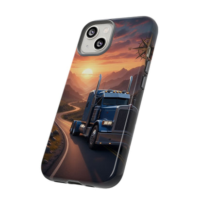 Semi Truck Sunset Phone Case | Trucker Gift | Diesel Truck Highway Road iPhone & Samsung Tough Protective Case