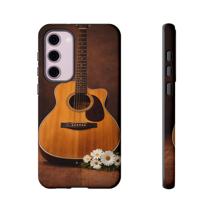 Acoustic Guitar Daisy Phone Case | Rustic Music Lover Tough Cover