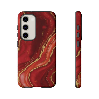 Red Agate Marble Phone Case with Gold Veins – Luxury Tough iPhone & Samsung Case