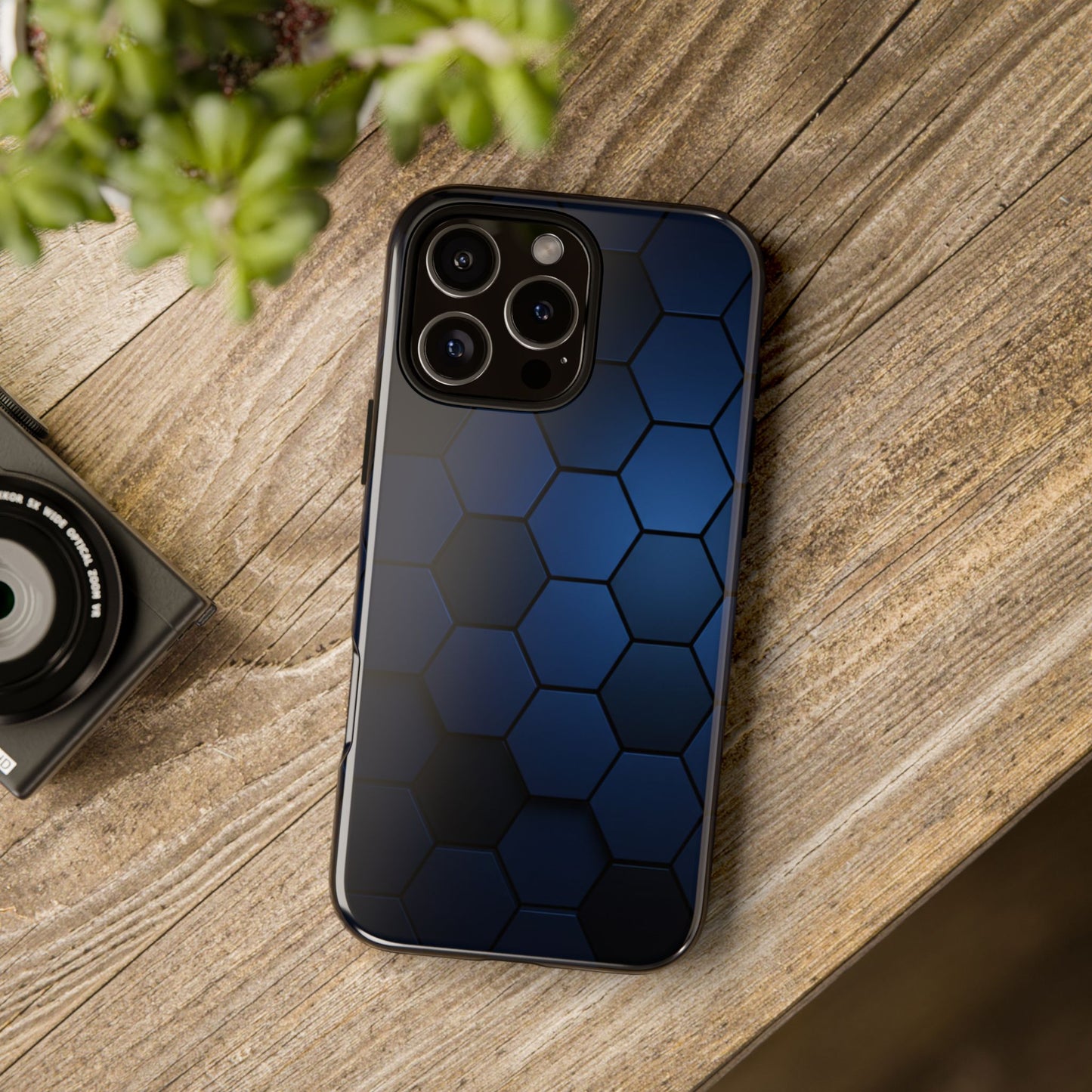 Blue Hexagon Gradient Phone Case | Honeycomb Geometric Tech Aesthetic | Minimalist Tough Case for iPhone & Samsung
