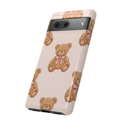 Teddy Bear Phone Case | Cute Coquette Aesthetic Pink Bear Pattern Case | Kawaii Soft Girl iPhone & Samsung Tough Protective Case
