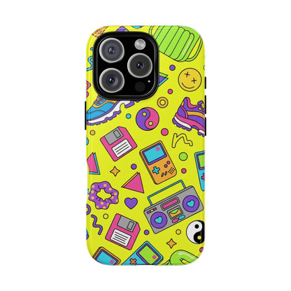90s Retro Neon Phone Case – Y2K Nostalgia Colorful Icons Tough Protective Case