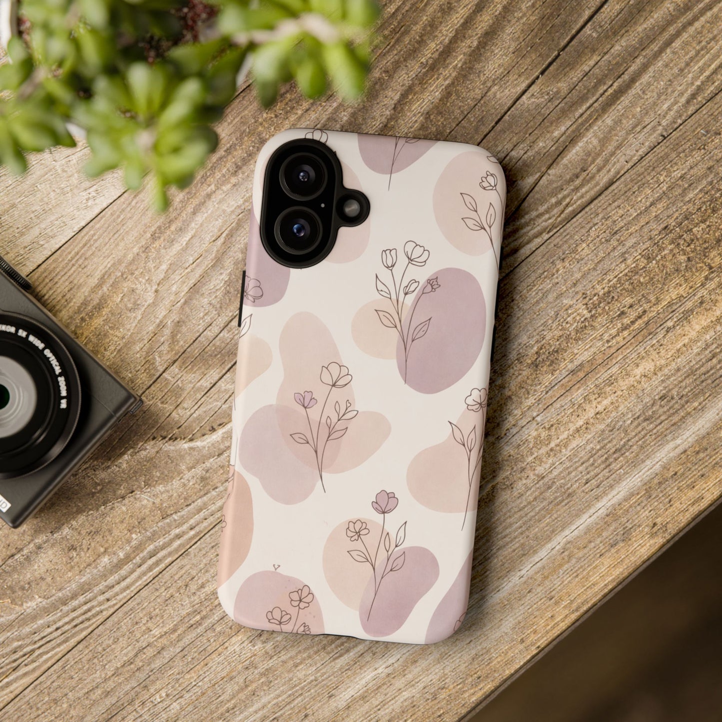 Blush Floral Phone Case Neutral Botanical Watercolor Tough Cover