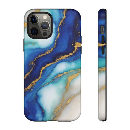 Blue & Gold Marble Phone Case – Luxury Resin Art Tough Case (iPhone, Samsung, Pixel)