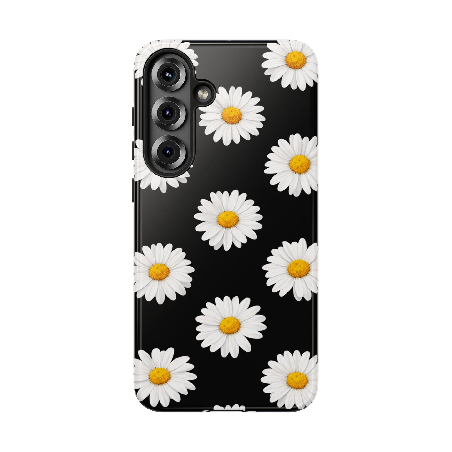 Black Daisy Floral Tough Phone Case – Cute Protective Cover for Iphone, Samsung Galaxy and Pixel