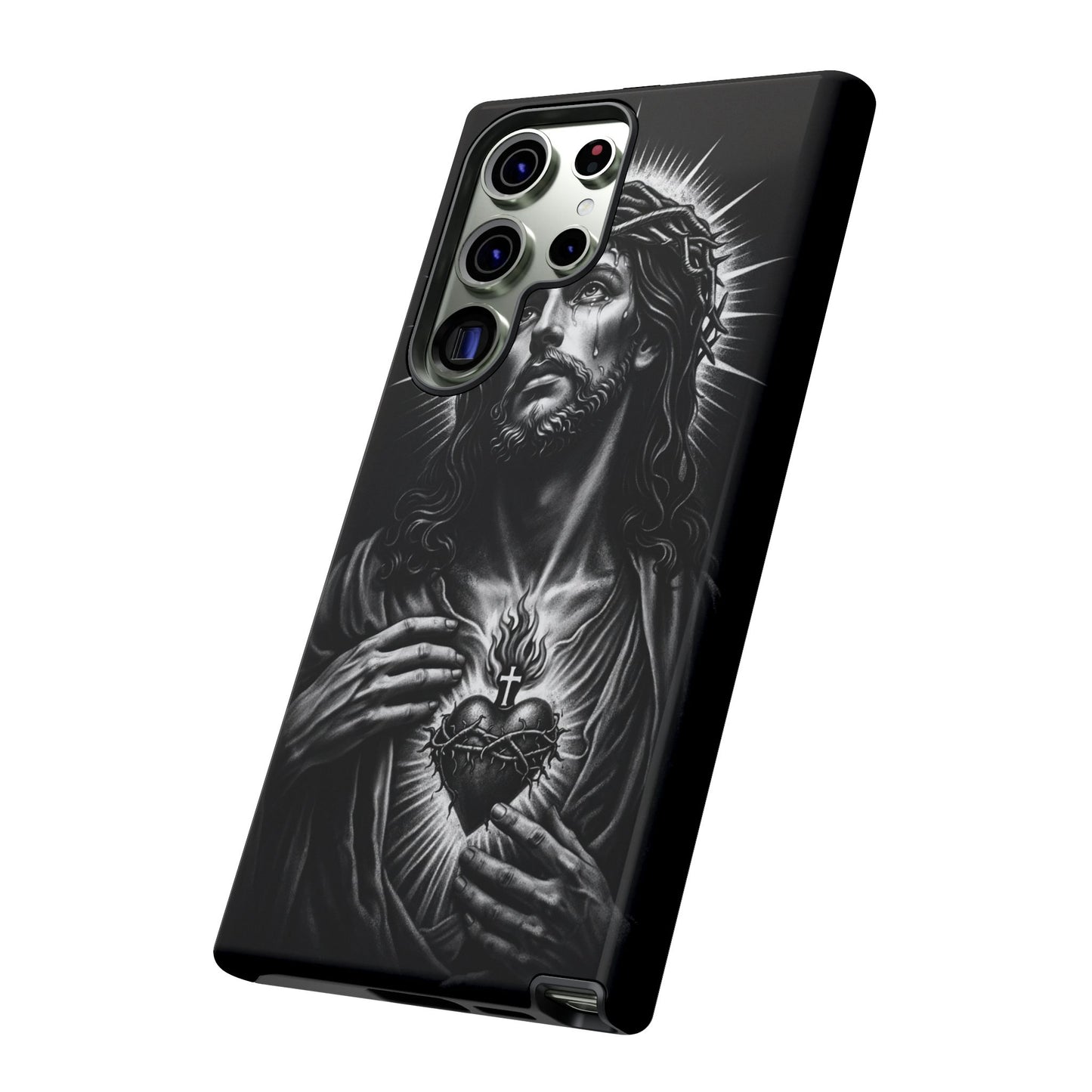 Jesus Sacred Heart Phone Case Black White Christian Faith Aesthetic