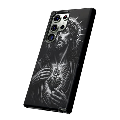 Jesus Sacred Heart Phone Case Black White Christian Faith Aesthetic