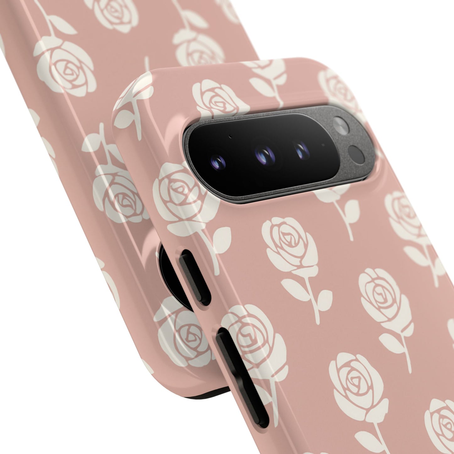 White Rose Pattern Tough Phone Case | Elegant Floral Aesthetic Case for Iphone, Samsung Galaxy and Pixel