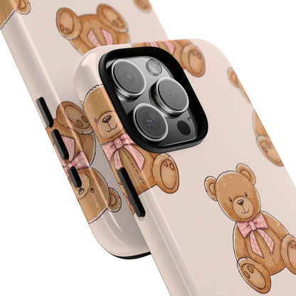 Teddy Bear Phone Case | Cute Coquette Aesthetic Pink Bear Pattern Case | Kawaii Soft Girl iPhone & Samsung Tough Protective Case