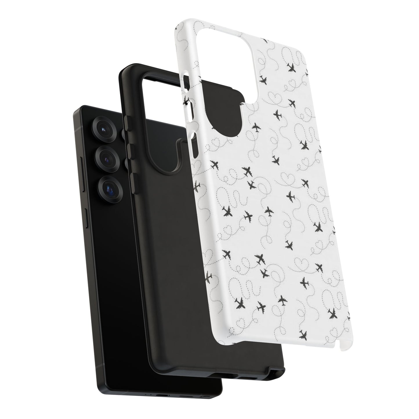 Minimal Paper Airplane Pattern Phone Case – Black White Aesthetic Tough Cover