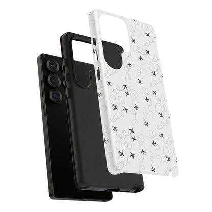 Minimal Paper Airplane Pattern Phone Case – Black White Aesthetic Tough Cover