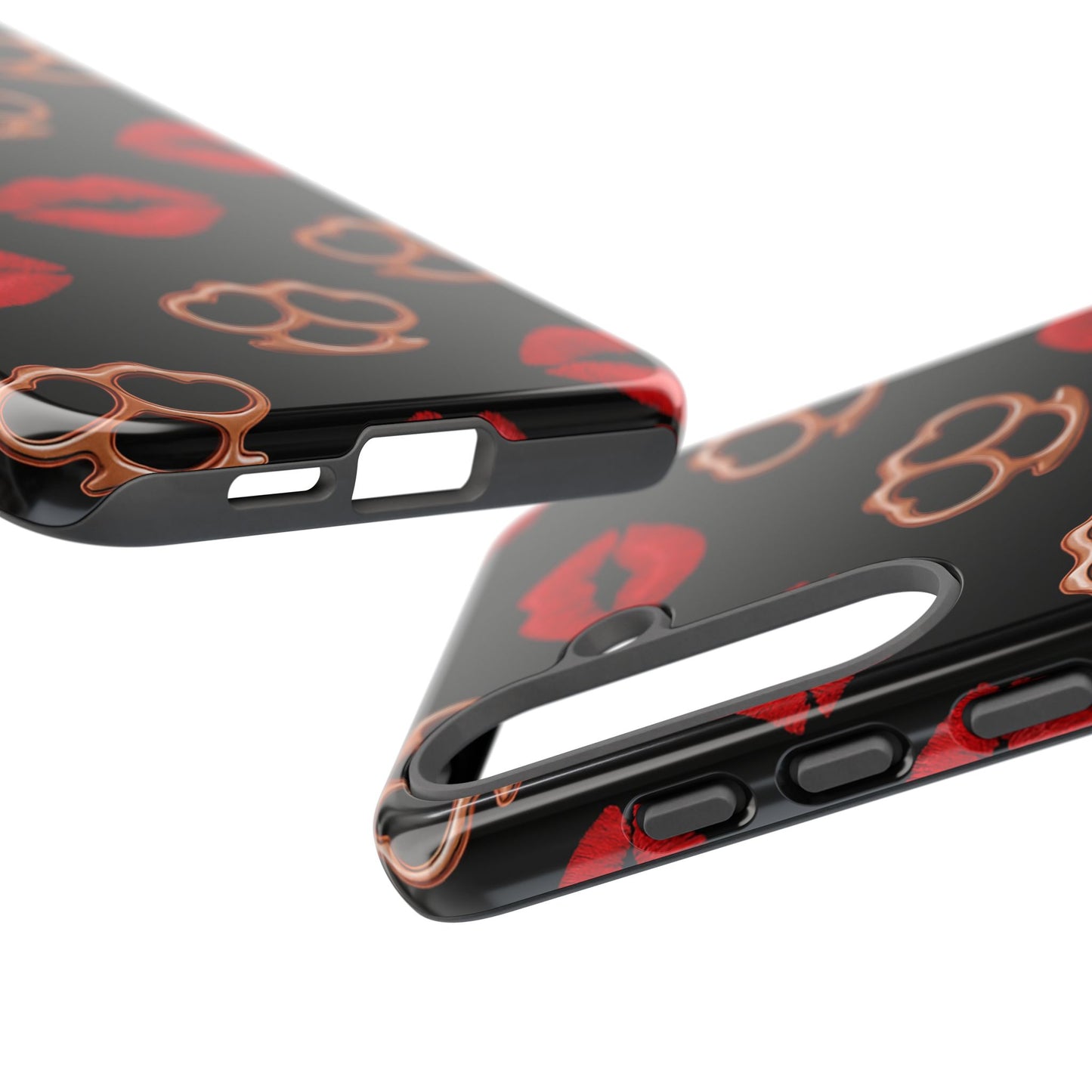 Red Lipstick & Knuckle Duster Phone Case | Bold Kiss Print Tough Protective Cover for Iphone, Samsung Galaxy and Pixel