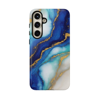 Blue & Gold Marble Phone Case – Luxury Resin Art Tough Case (iPhone, Samsung, Pixel)