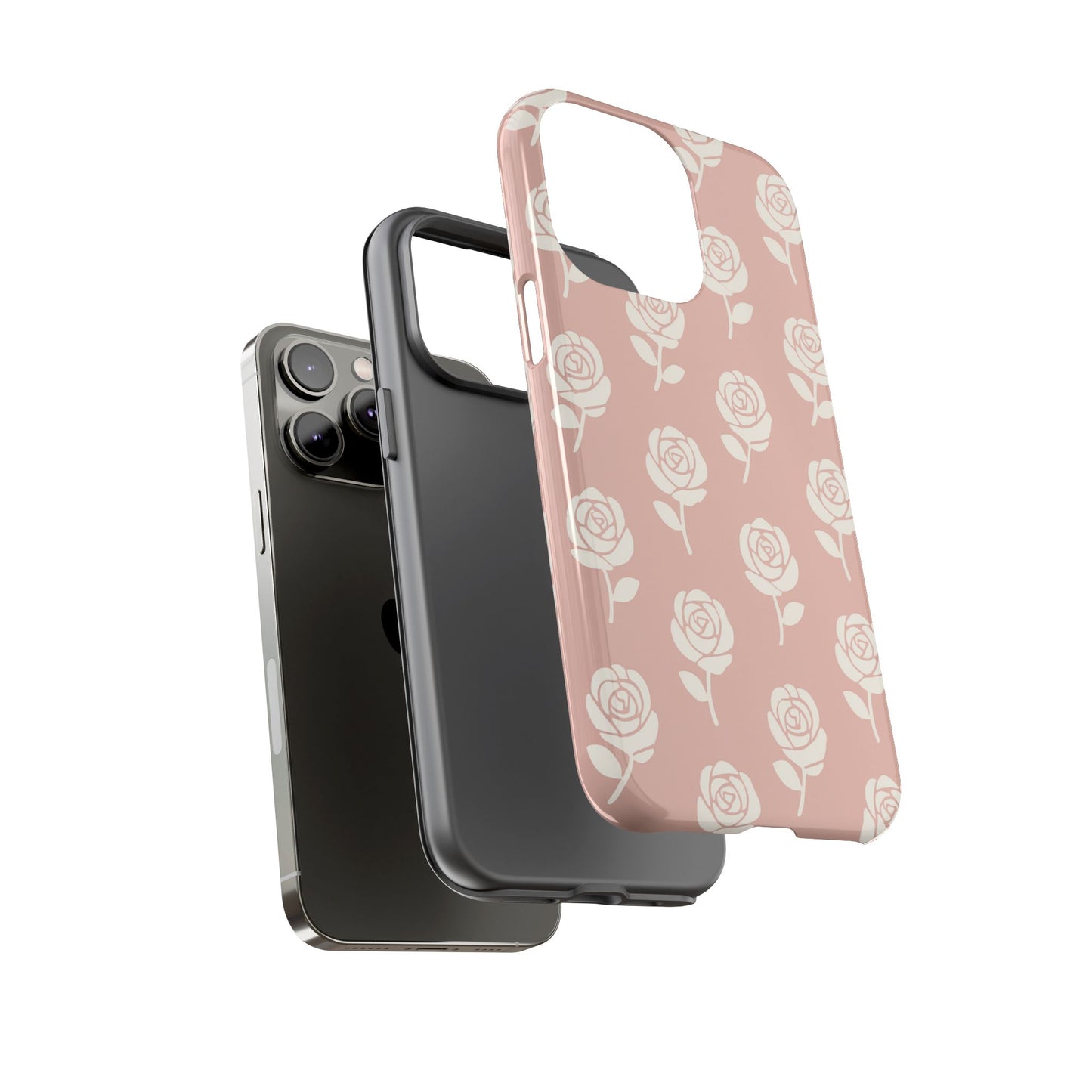 White Rose Pattern Tough Phone Case | Elegant Floral Aesthetic Case for Iphone, Samsung Galaxy and Pixel