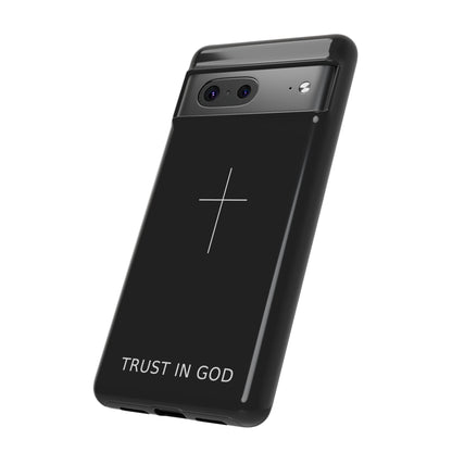 Trust in God Phone Case Minimal Cross Christian Black Tough Cover
