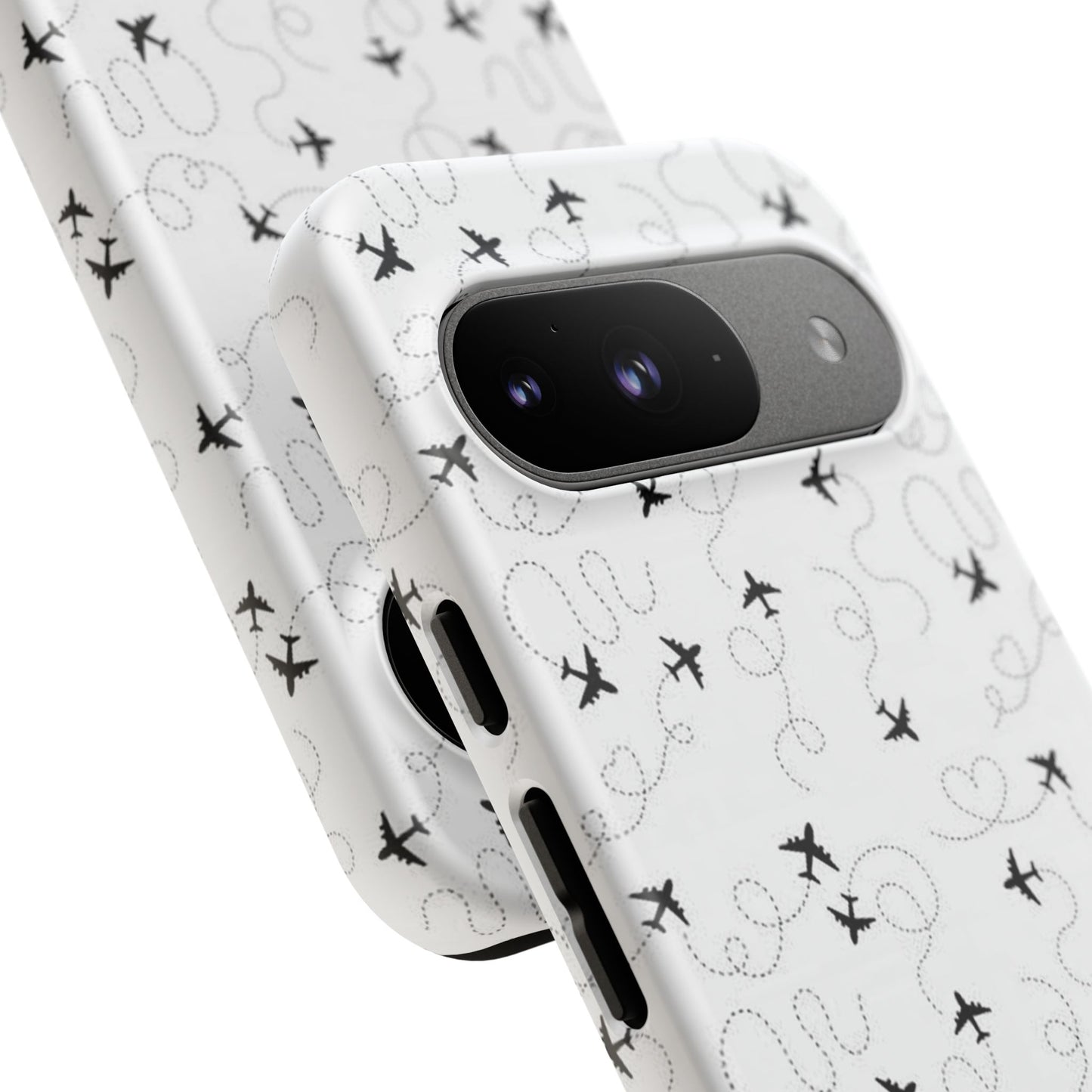 Minimal Paper Airplane Pattern Phone Case – Black White Aesthetic Tough Cover