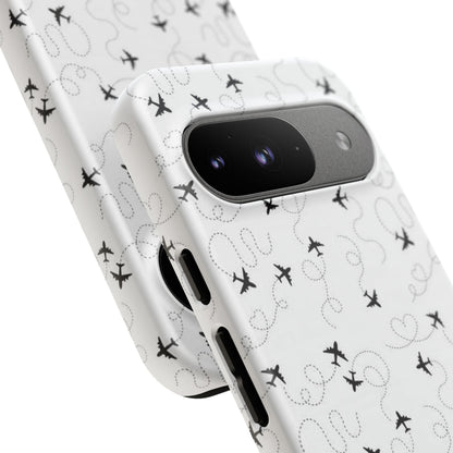 Minimal Paper Airplane Pattern Phone Case – Black White Aesthetic Tough Cover