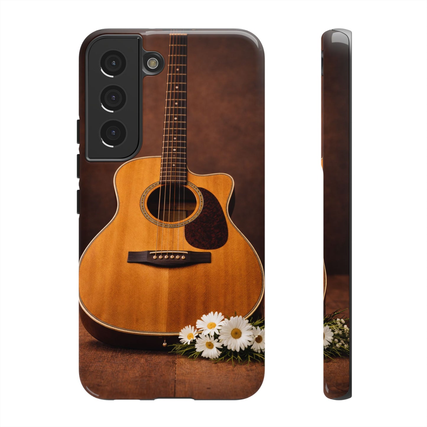 Acoustic Guitar Daisy Phone Case | Rustic Music Lover Tough Cover