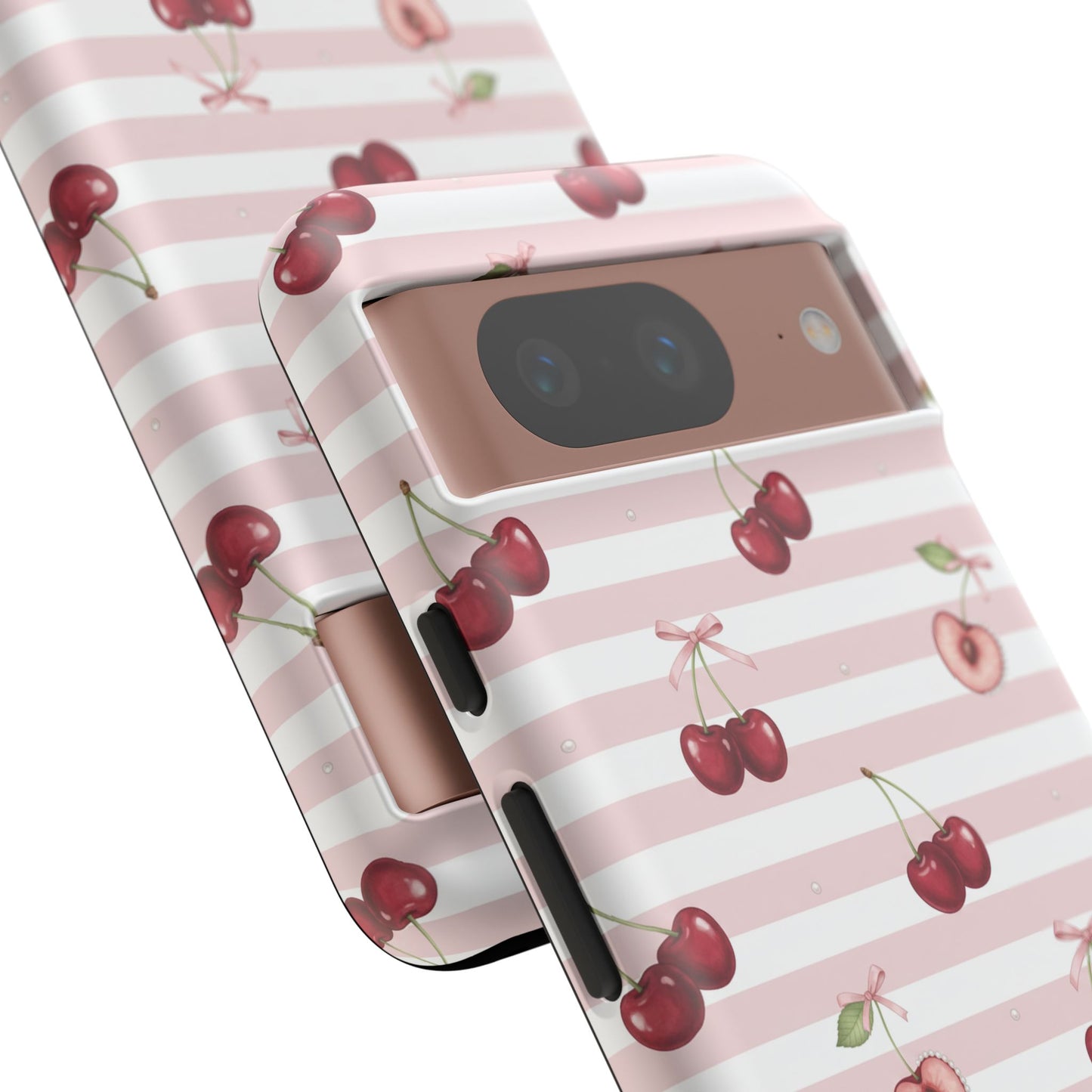 Pink Cherry Stripe Phone Case | Cute Coquette Aesthetic Protective Tough Case