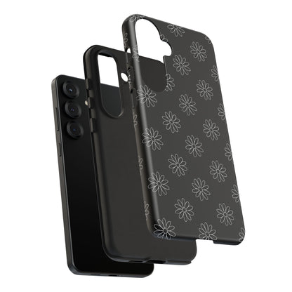 Black Daisy Floral Phone Case – Slim Protective Tough Case for Iphone, Samsung Galaxy and Pixel
