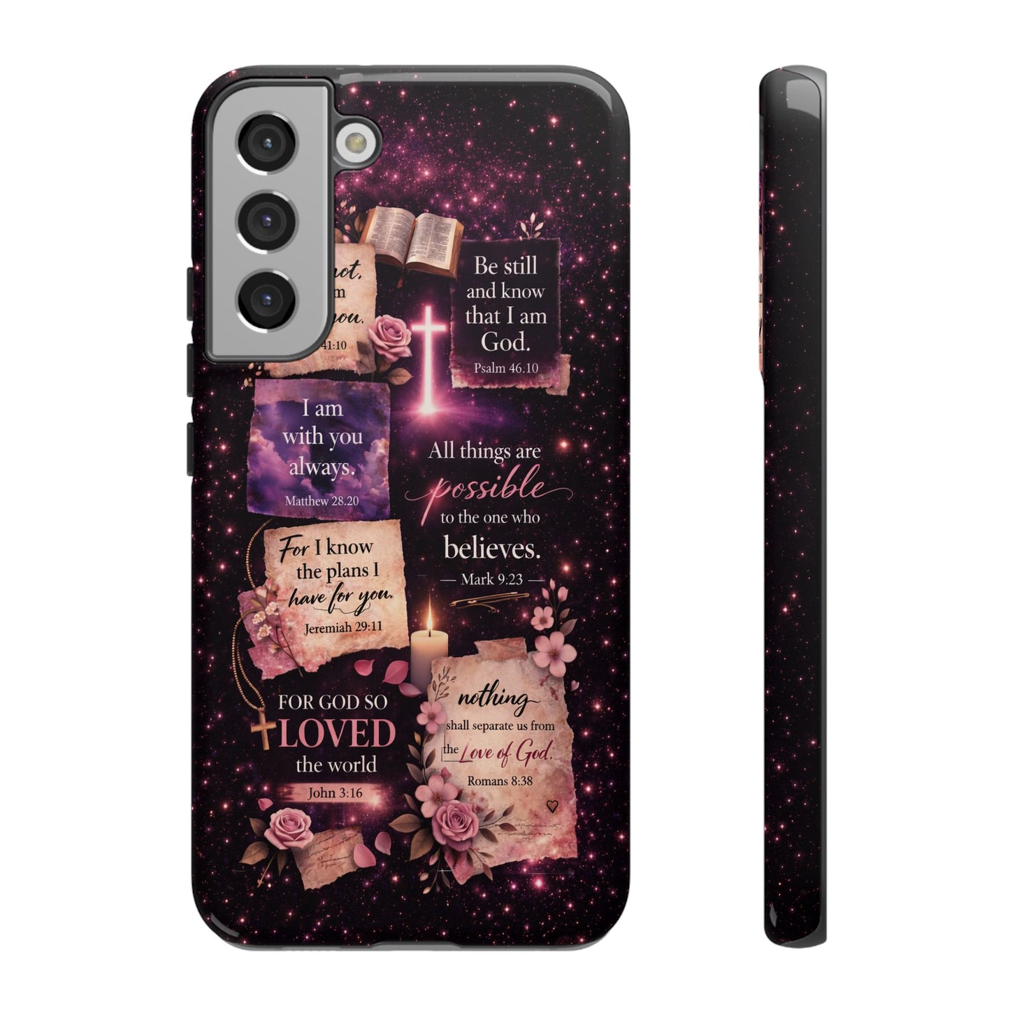 Christian Bible Verse Phone Case Pink Floral Faith Tough Protective Cover Gift