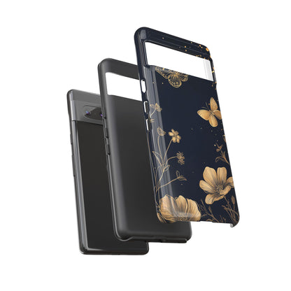 Gold Floral Butterfly Phone Case, Dark Aesthetic Botanical, Elegant Black Luxury iPhone Samsung Cover