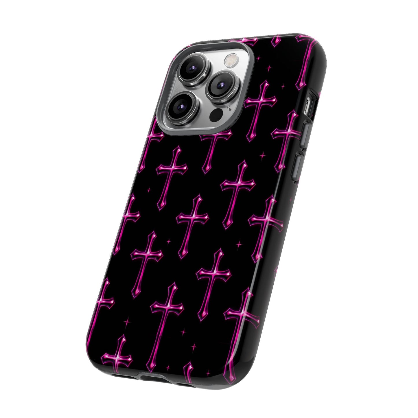 Neon Pink Cross Pattern Phone Case | Tough Protective Case for Iphone, Samsung Galaxy and Pixel