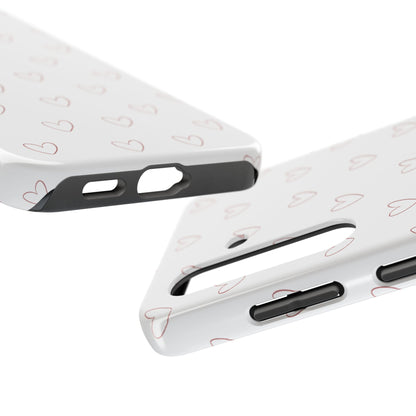 Hand-Drawn Hearts Tough Phone Case | Minimal Pink Heart Pattern