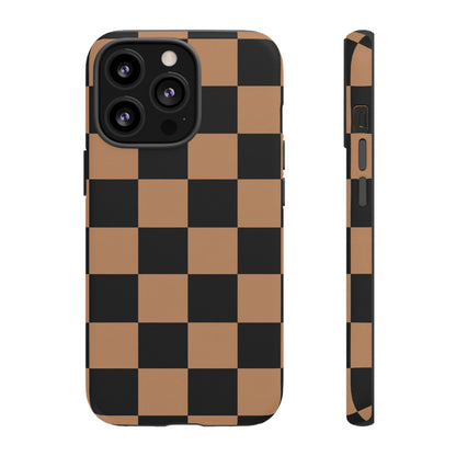 Brown Checkered Phone Case | Aesthetic Checkerboard iPhone & Samsung Tough Case