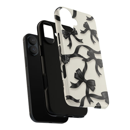 Black Ribbon Bow Phone Case, Minimal Bow Pattern Tough Protective Case
