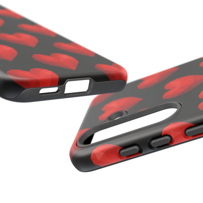 Red Heart Phone Case – Geometric Heart Pattern Tough Case (Black)