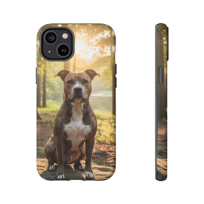 Pitbull Portrait Phone Case | Dog Lover Tough Case, Sunset Forest
