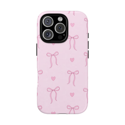Pink Bow Heart Aesthetic Phone Case – Coquette Cute Tough Cover